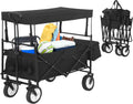 Black Folding Wagon Cart with Removable Canopy X577365
