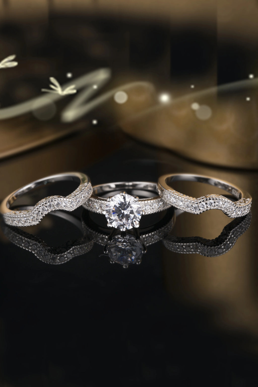 Sterling Silver CZ Engagement Ring Set Z91676