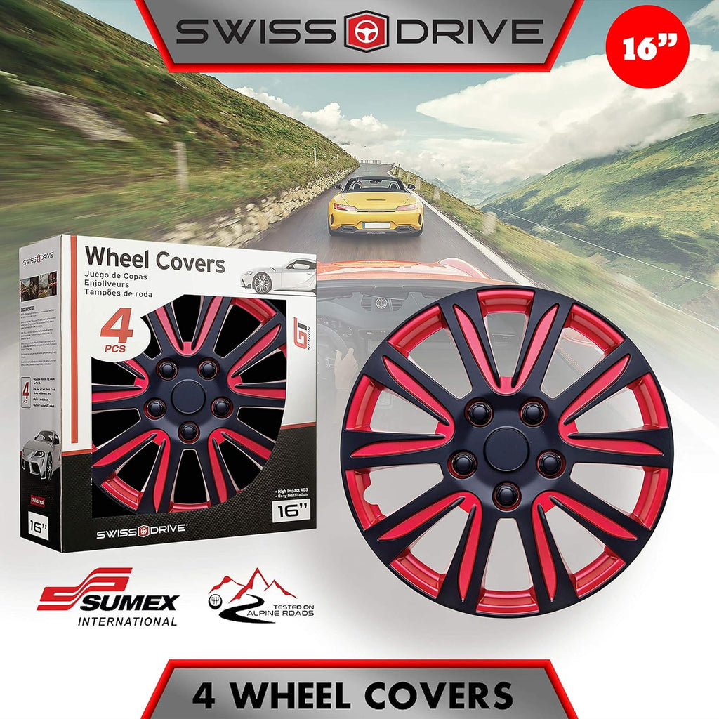 Red Black Set of 4 HubCap P765