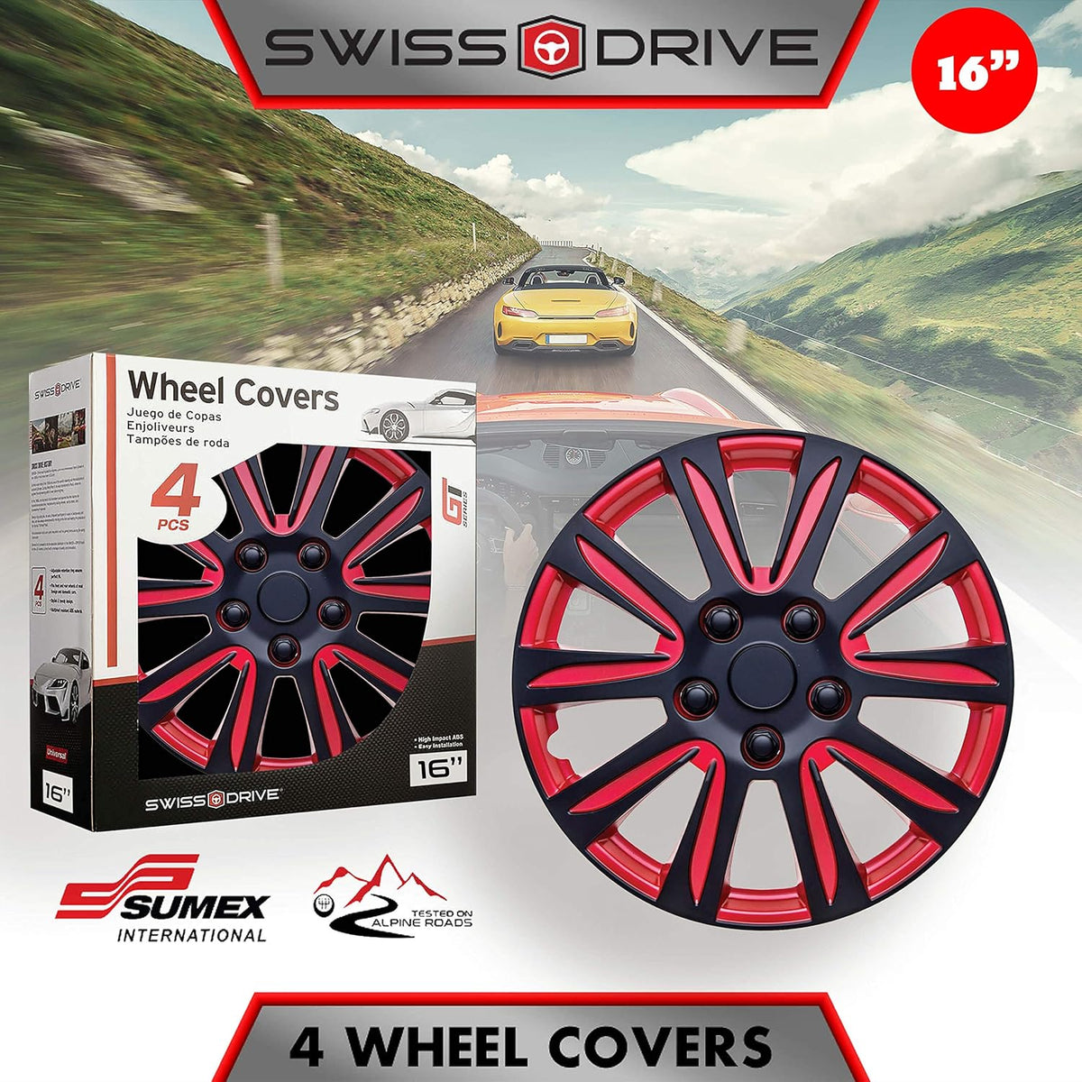 Red Black Set of 4 HubCap P765