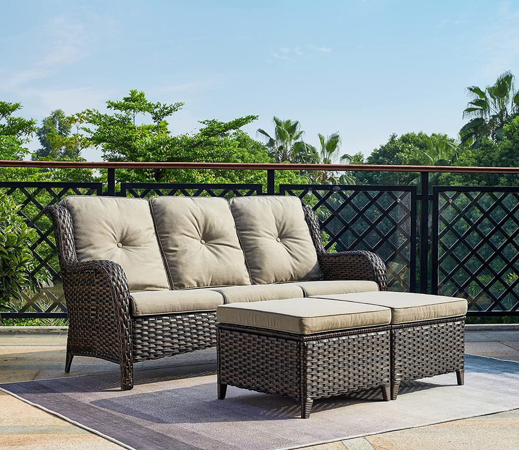 5 PC Brown Rattan Wicker Sectional Sofa Set with Ottoman Footrests K191