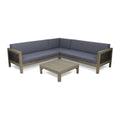 Gray 4 Piece Outdoor Wood and Wicker Sectional Sofa Set S263474