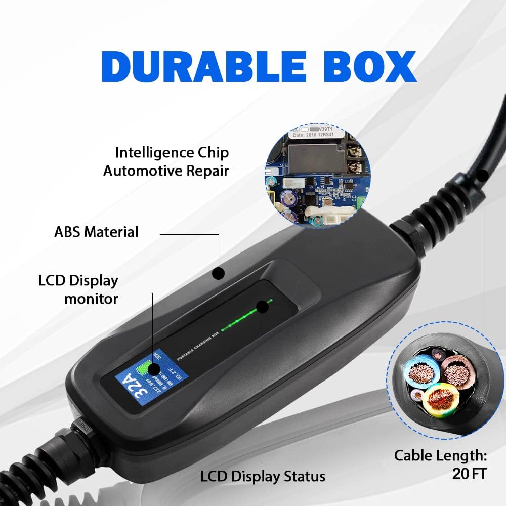 Portable Electric Vehicle Charger, NEMA 6-50 220V-240V 20ft Cable, SAE J1772 V796719