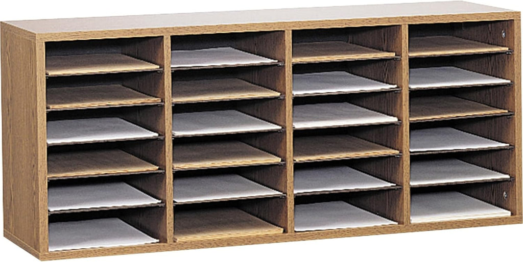 Medium Oak Wood Literature Organizer, 24 Compartment, Stackable W4102
