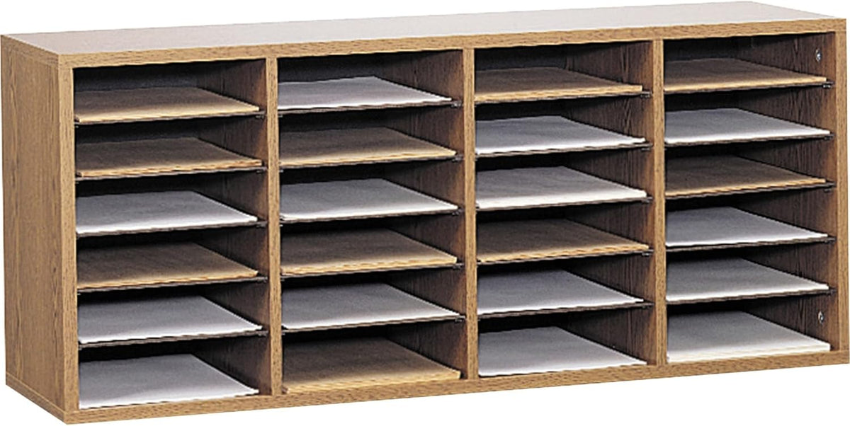 Medium Oak Wood Literature Organizer, 24 Compartment, Stackable W4102