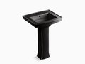 Black Pedestal Bathroom Sink with Single Faucet Hole B491523