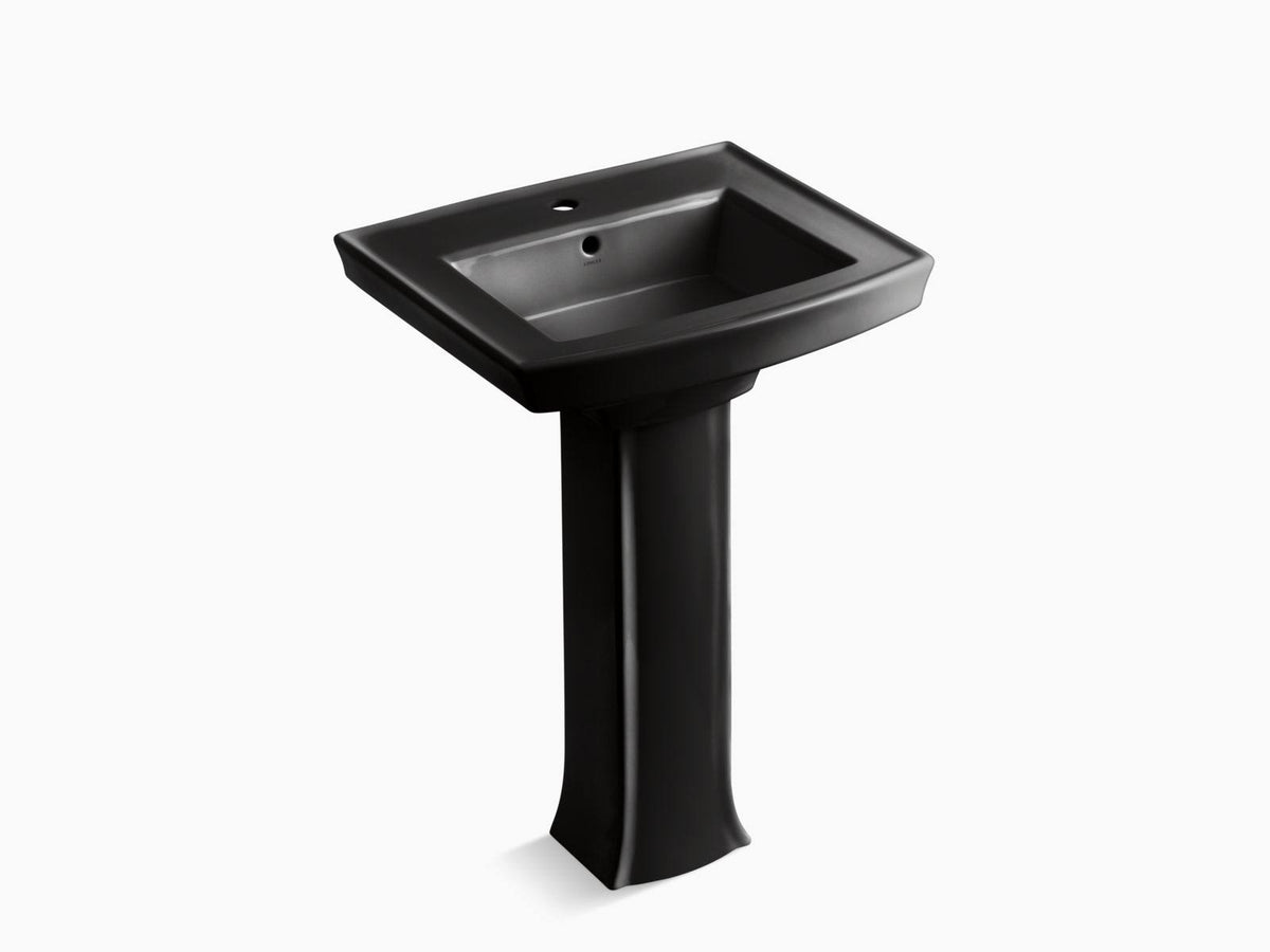 Black Pedestal Bathroom Sink with Single Faucet Hole B491523