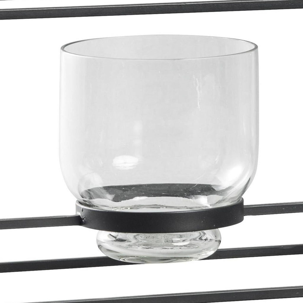 3 Glass Hurricane Candle Holders with Metal Frame, Black and Gold I55605