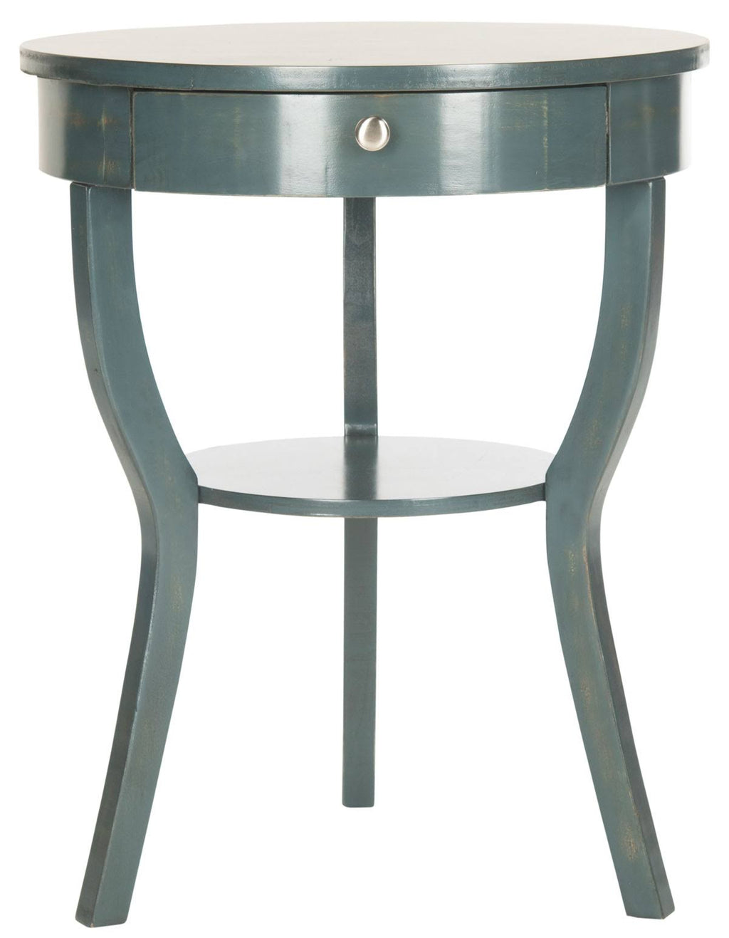 Dark Teal Round Pedestal Drawer End Table L25483