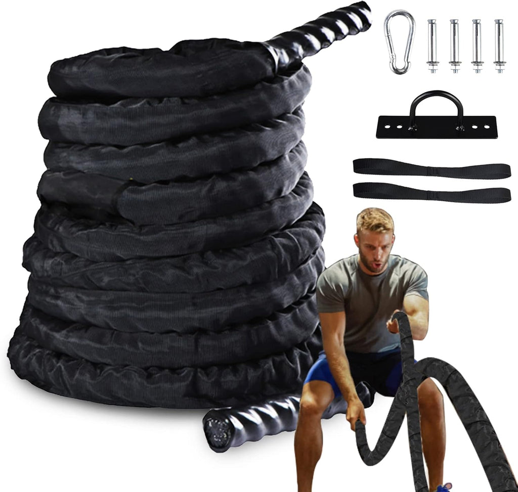 Heavy Battle Rope with Anchor Strap and Wall Mount Bracket Kit C454