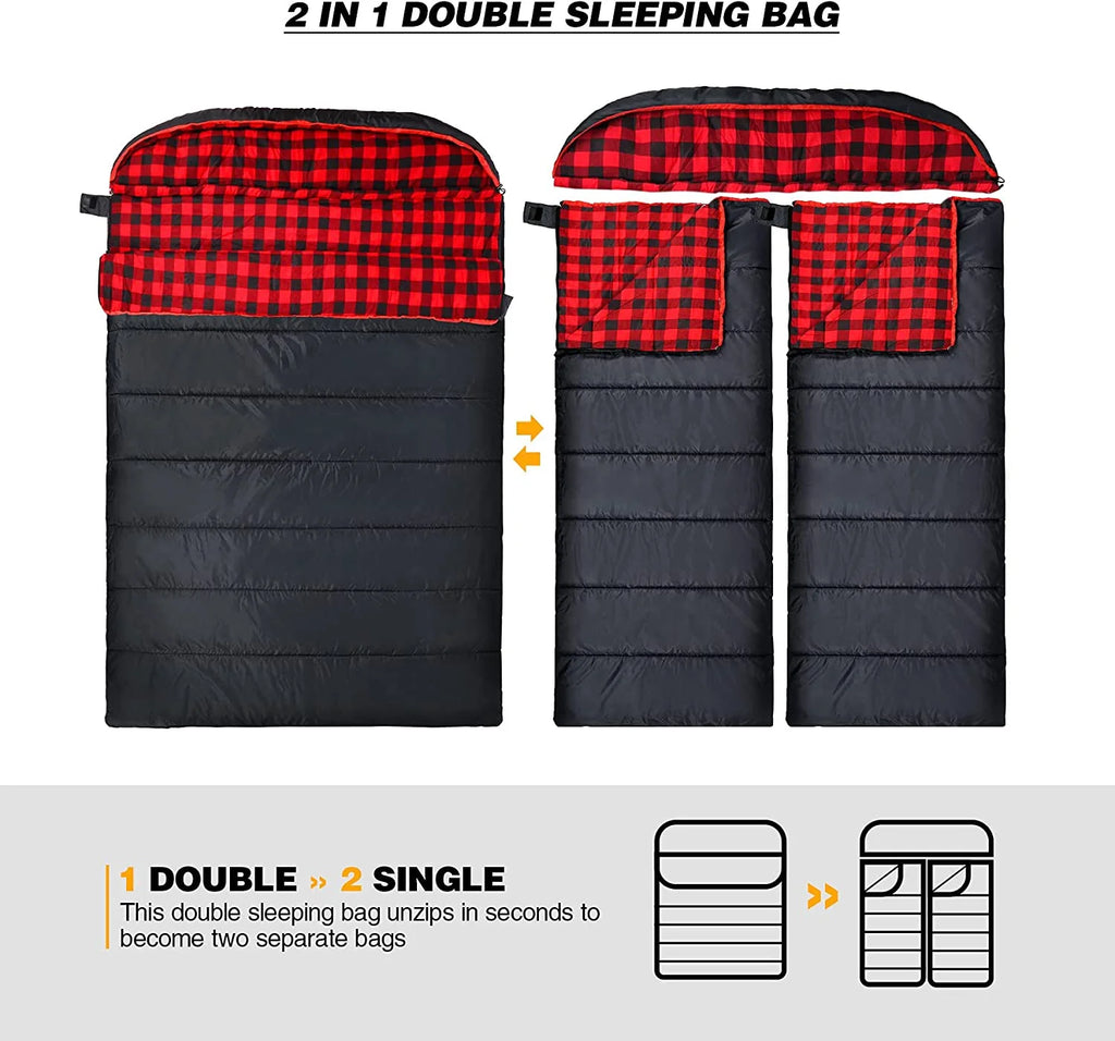 Cotton Double Sleeping Bag, Queen Size, Black/Navy Blue I116