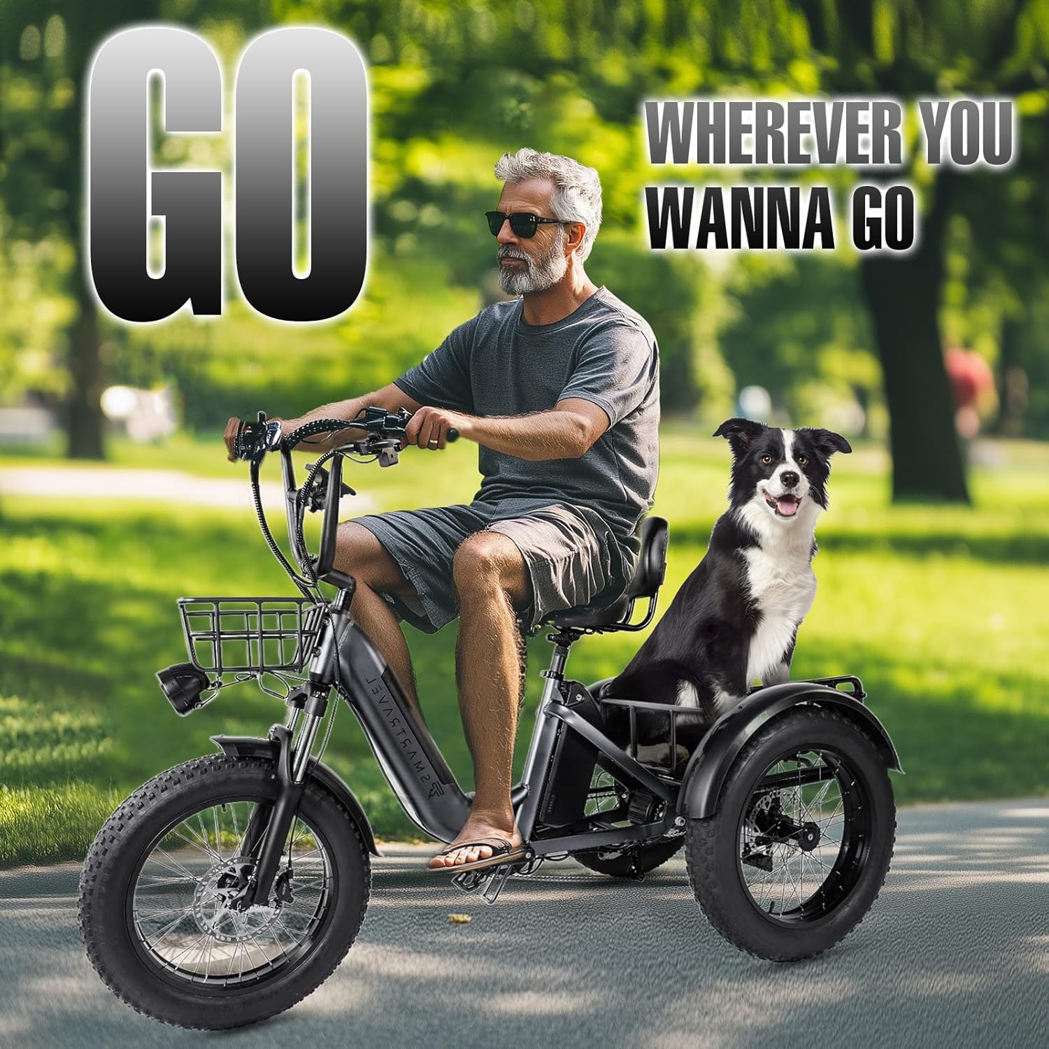 Electric Trike 750W Motor 20" Fat Tire 3 Wheel Electric Bike Dual Removable Batteries V691498