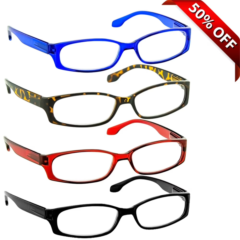 4 Pack Reading Glasses Black Tortoise Red Blue U521