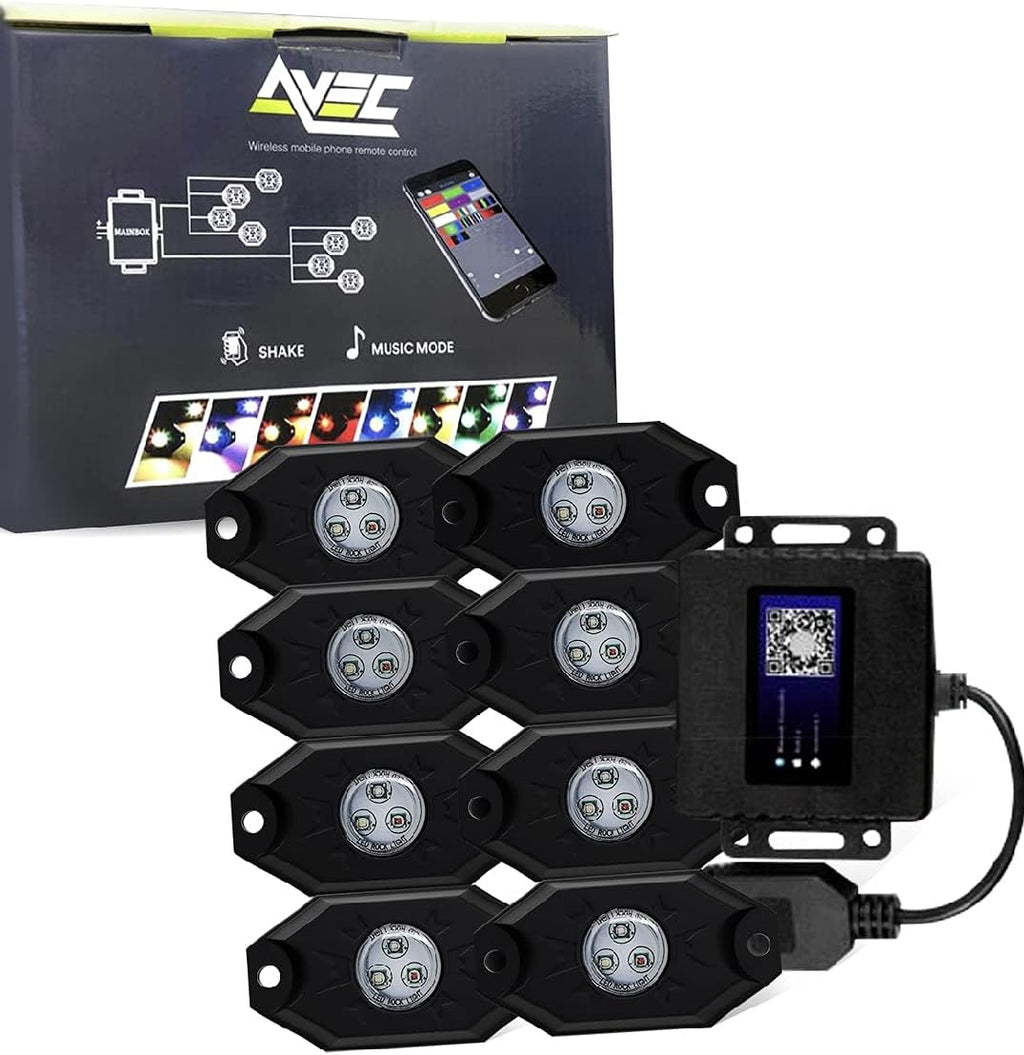 8 Pods RGB LED Rock Lights with Bluetooth Controller, IP68 Waterproof F322