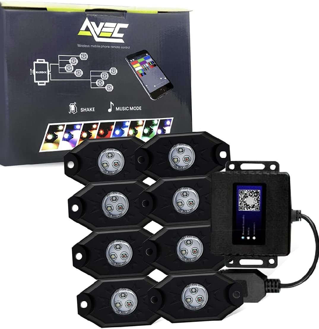 8 Pods RGB LED Rock Lights with Bluetooth Controller, IP68 Waterproof F322