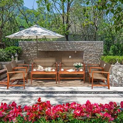 8pcs Patio Conversation Set with Acacia Wood Frame Q158