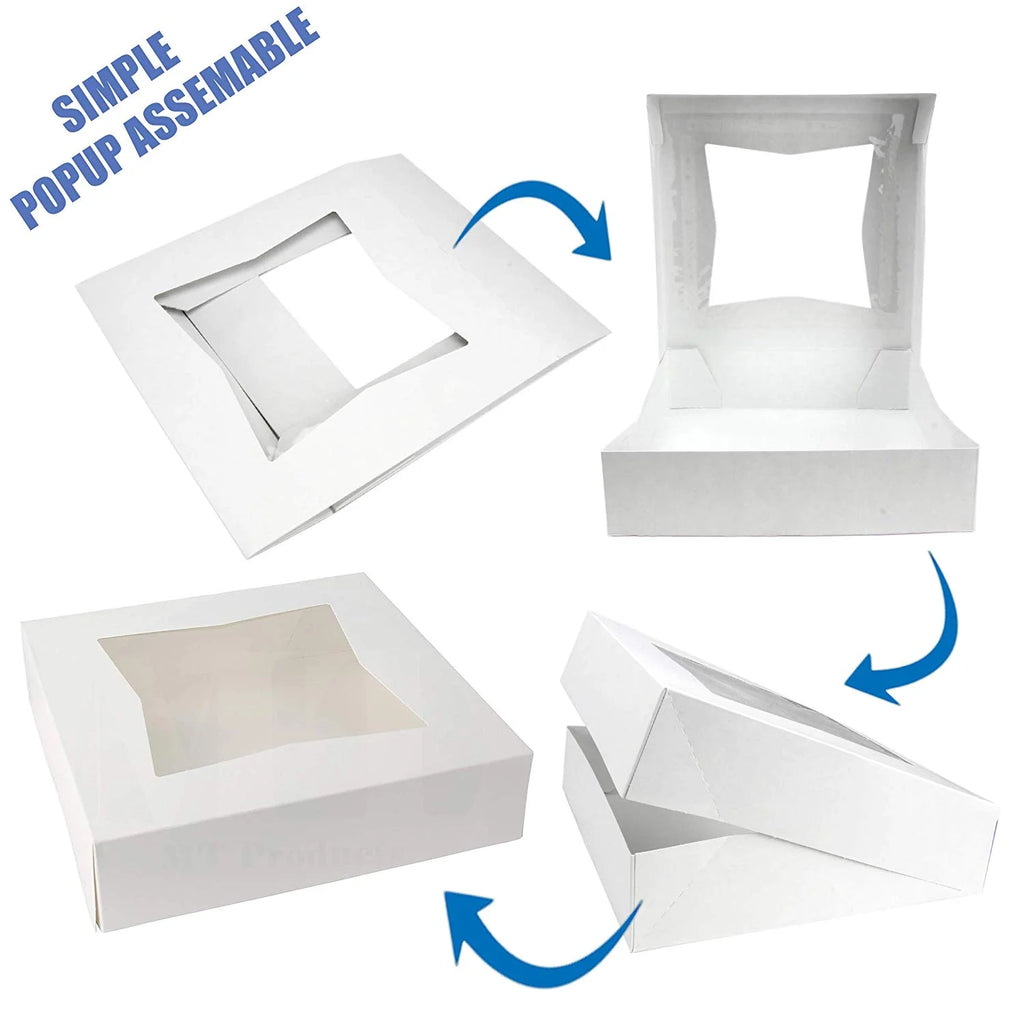[25 Pack] White Cardboard Pie Box with Window 10x10x2.5" C7644