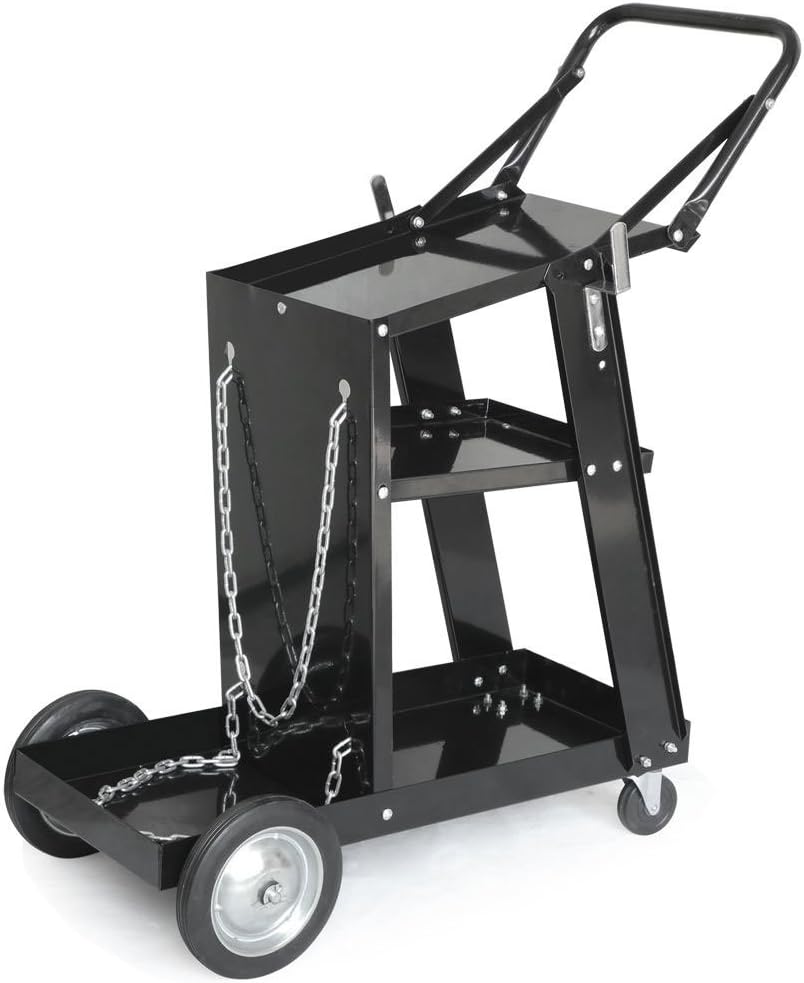 Black Heavy Duty Rolling Welding Cart with Wheels and Tank Storage K884800