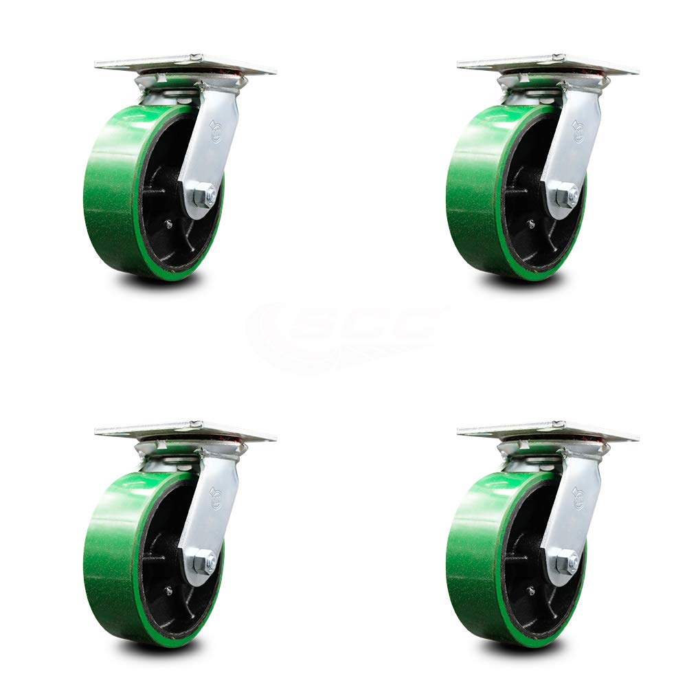 Set of 4 Polyurethane Swivel Casters with Green Wheels B40179