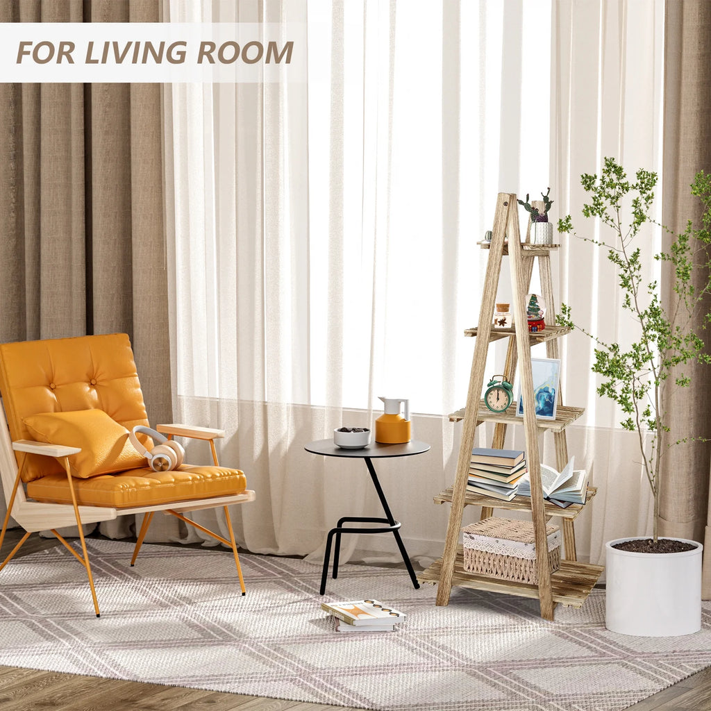 5-Tier Ladder Shelf Bookcase Storage Display Shelf Natural H148
