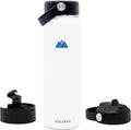 White Stainless Steel Vacuum Insulated Bottle with 3 Lids, 21 Fl Oz Z342
