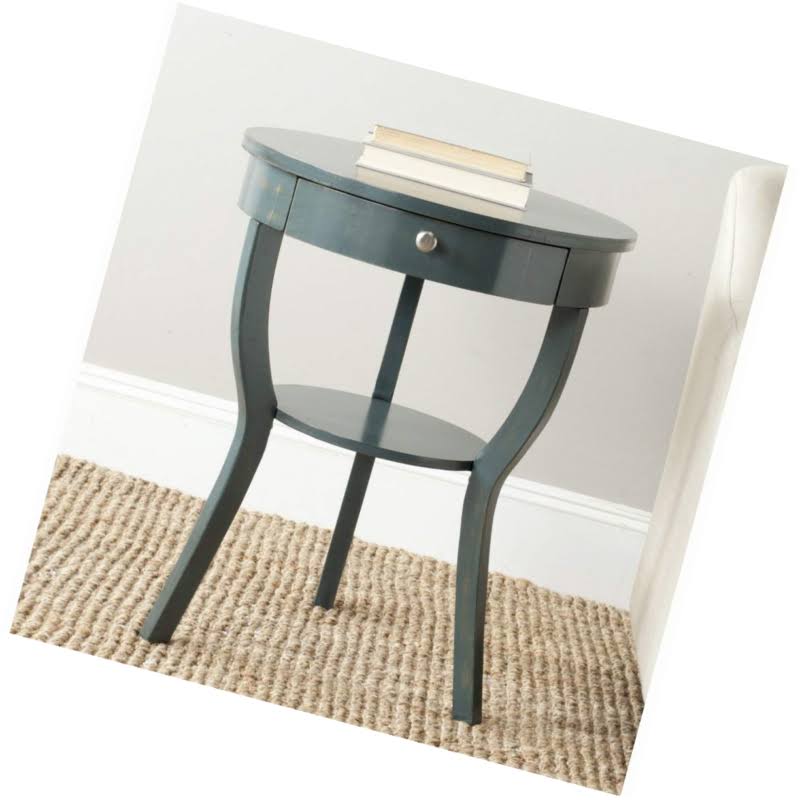 Dark Teal Round Pedestal Drawer End Table L25483