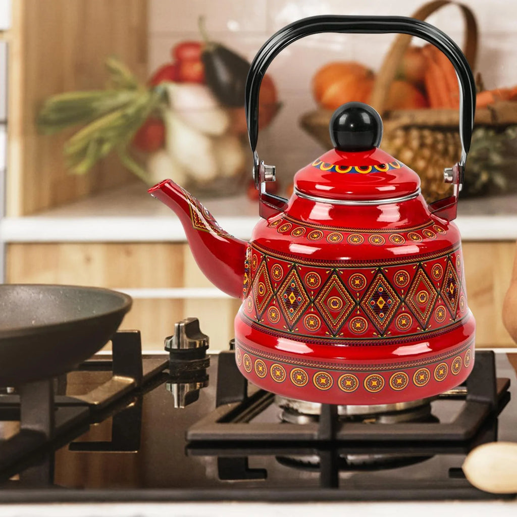 Red Enameled Tea Kettle L6954