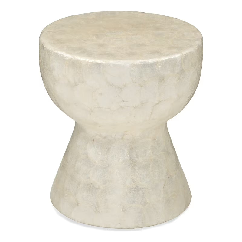 White Stone Accent Table with Drum Shade B4756