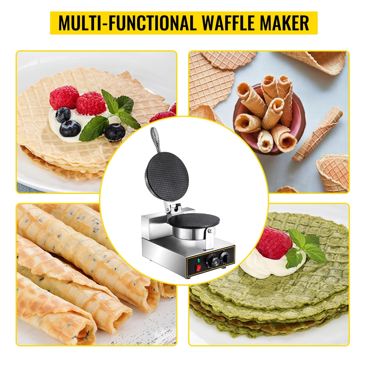 1000W Nonstick Stainless Steel Egg Roll Machine with Adjustable Temperature and Time Control, 10x13 inch, Black 110V H23736