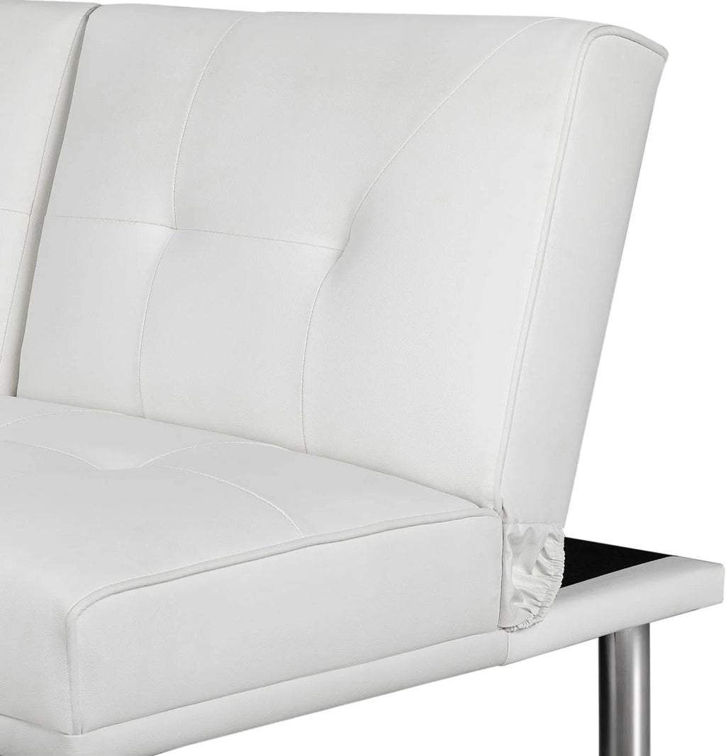 White Faux Leather Futon Set Convertible Sleeper Loveseat Daybed B149642