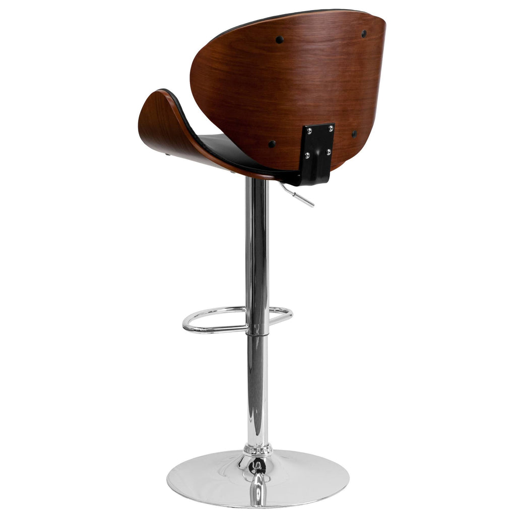 Walnut Bentwood Bar Stool with Curved Vinyl Seat and Back X592