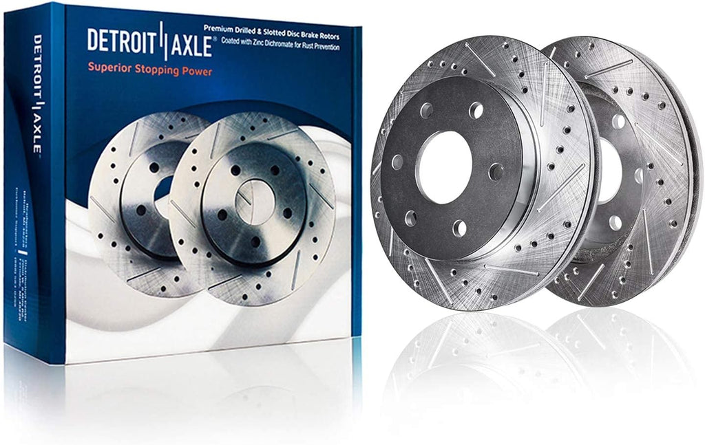 Front & Rear Drilled Slotted Rotors Ceramic Brake Pads 10pc Set O71195