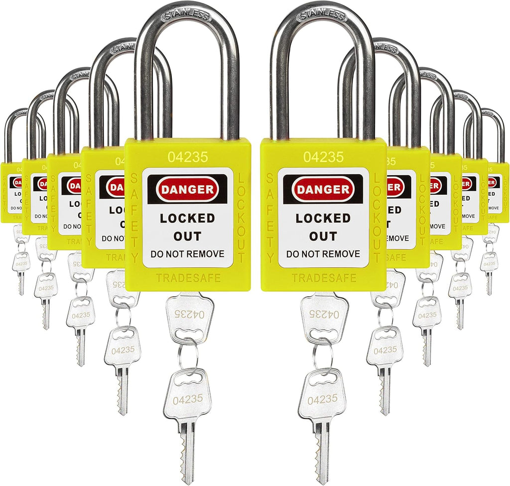 Green Keyed Alike Safety Padlocks, 10 Pack, 2 Keys Per Lock O890