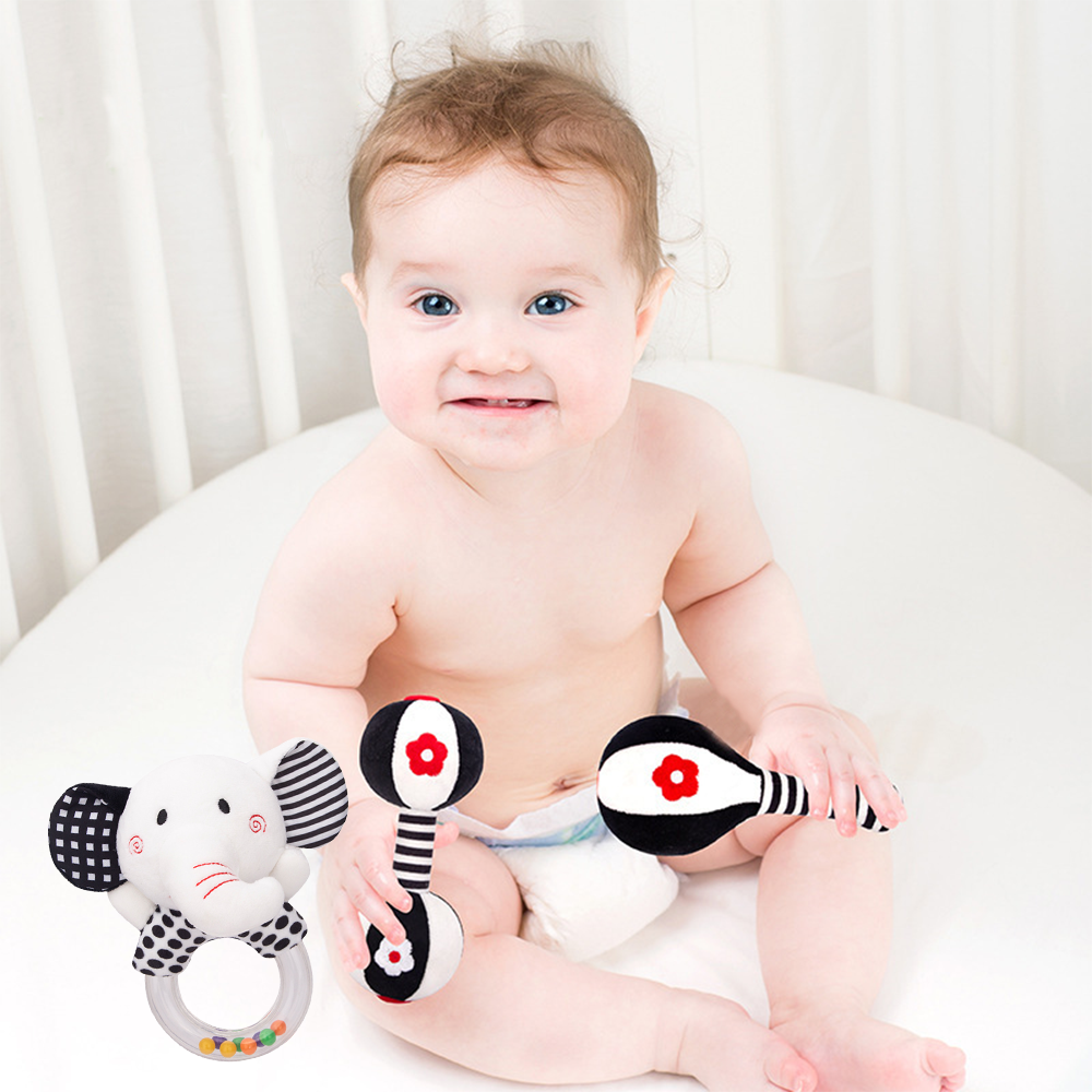 3PCS Soft High Contrast Black and White Plush Baby Rattles N701