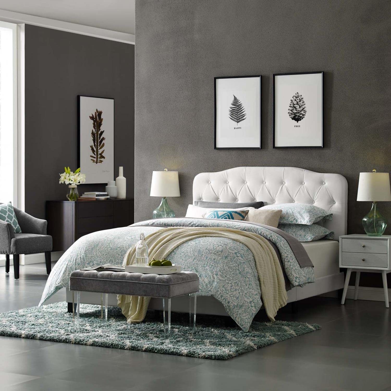 White Faux Leather Bed L45076