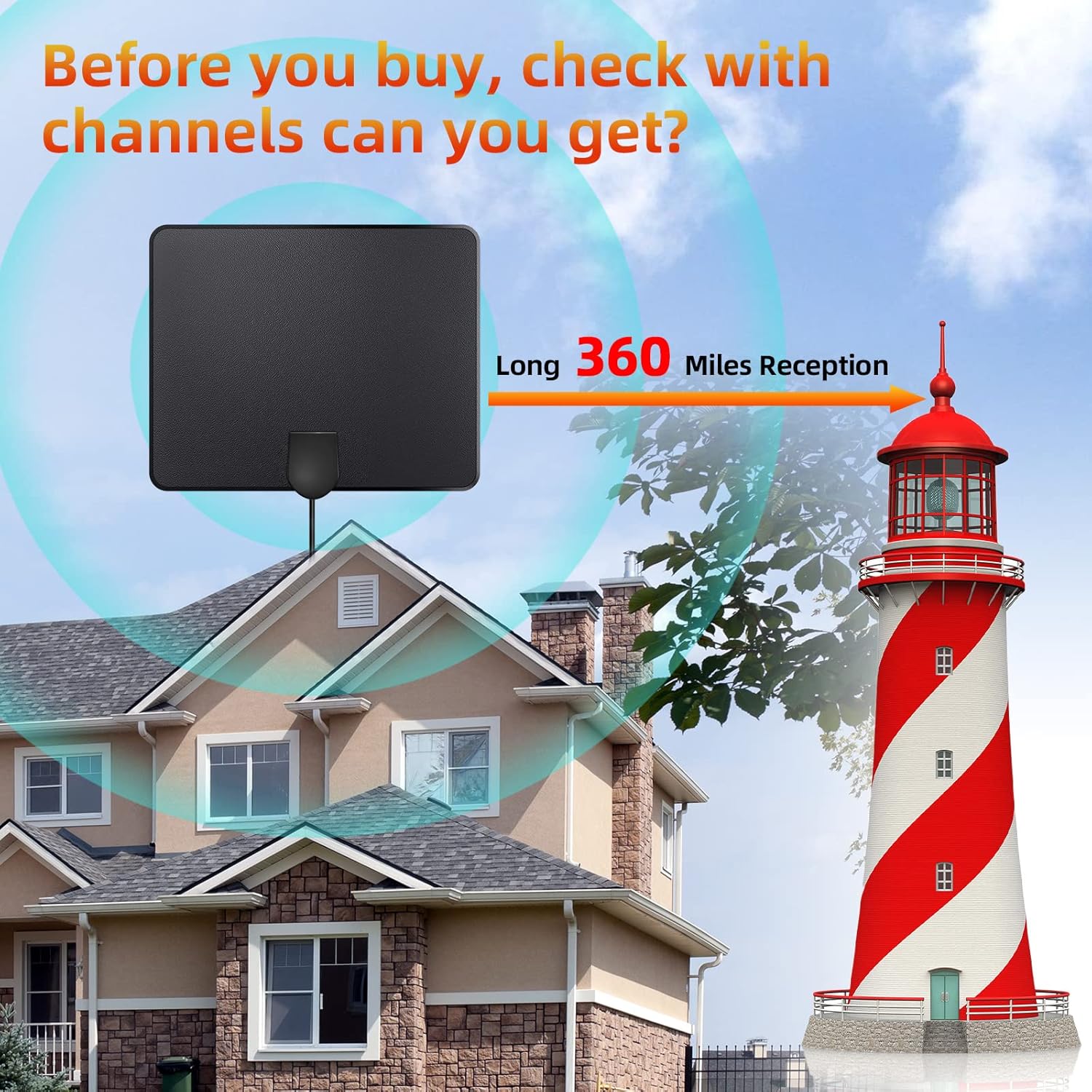 Amplified Digital TV Antenna with Signal Booster, 16ft Coaxial Cable, Pack of 2 A16423