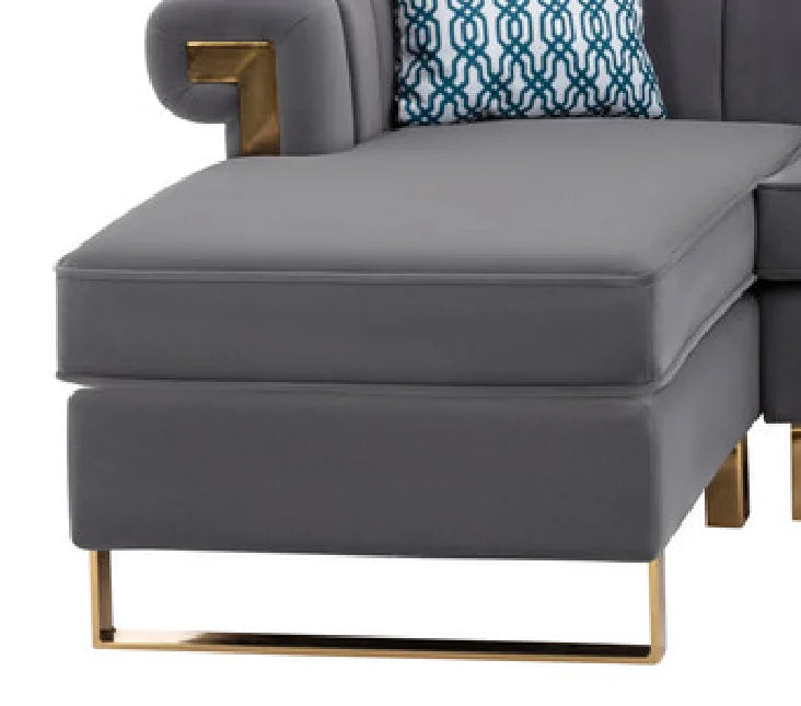 Gray Velvet 6-Seater Sectional Sofa with Storage Ottoman L551
