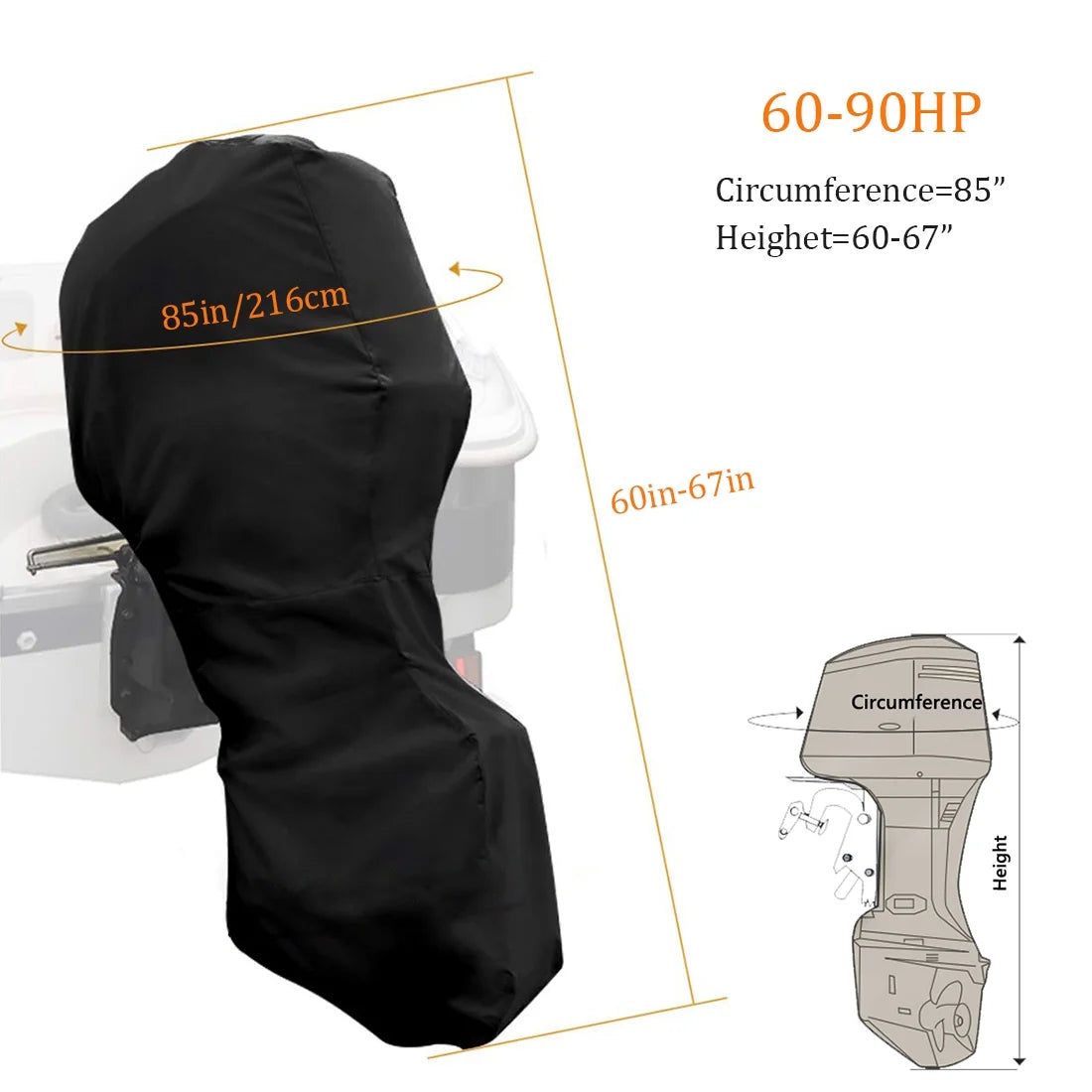 Waterproof 600D Oxford Black Outboard Motor Cover B148