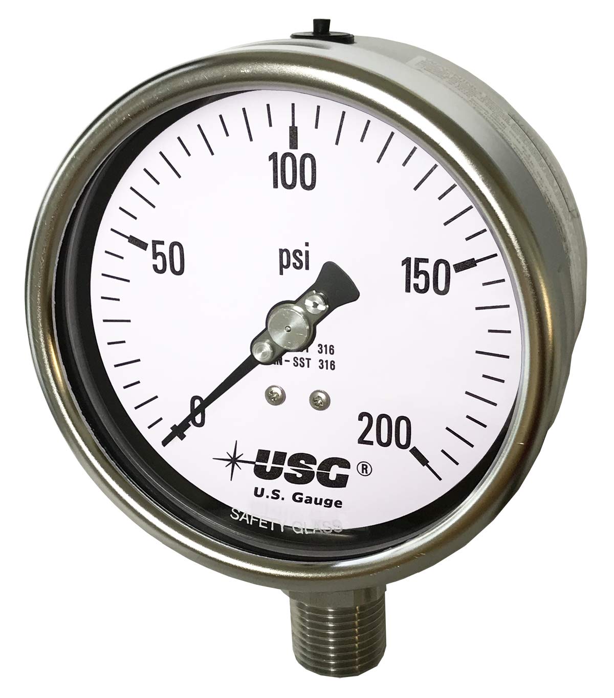 4" Dial Stainless Steel Liquid Filled Pressure Gauge 0 to 200 PSI S4921
