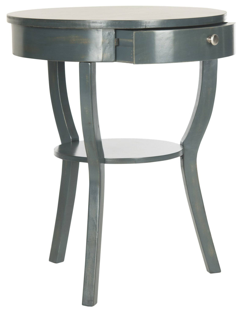 Dark Teal Round Pedestal Drawer End Table L25483