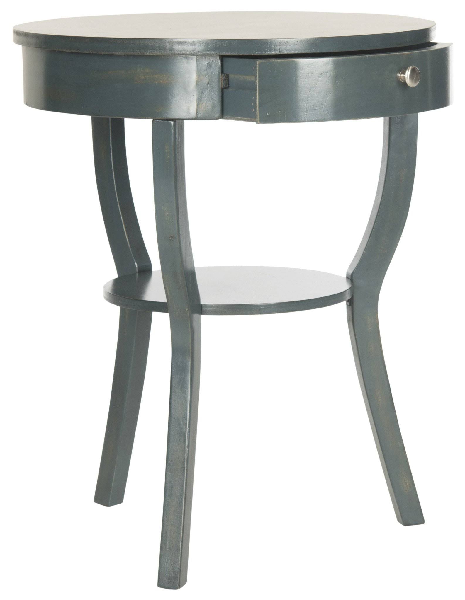 Dark Teal Round Pedestal Drawer End Table L25483
