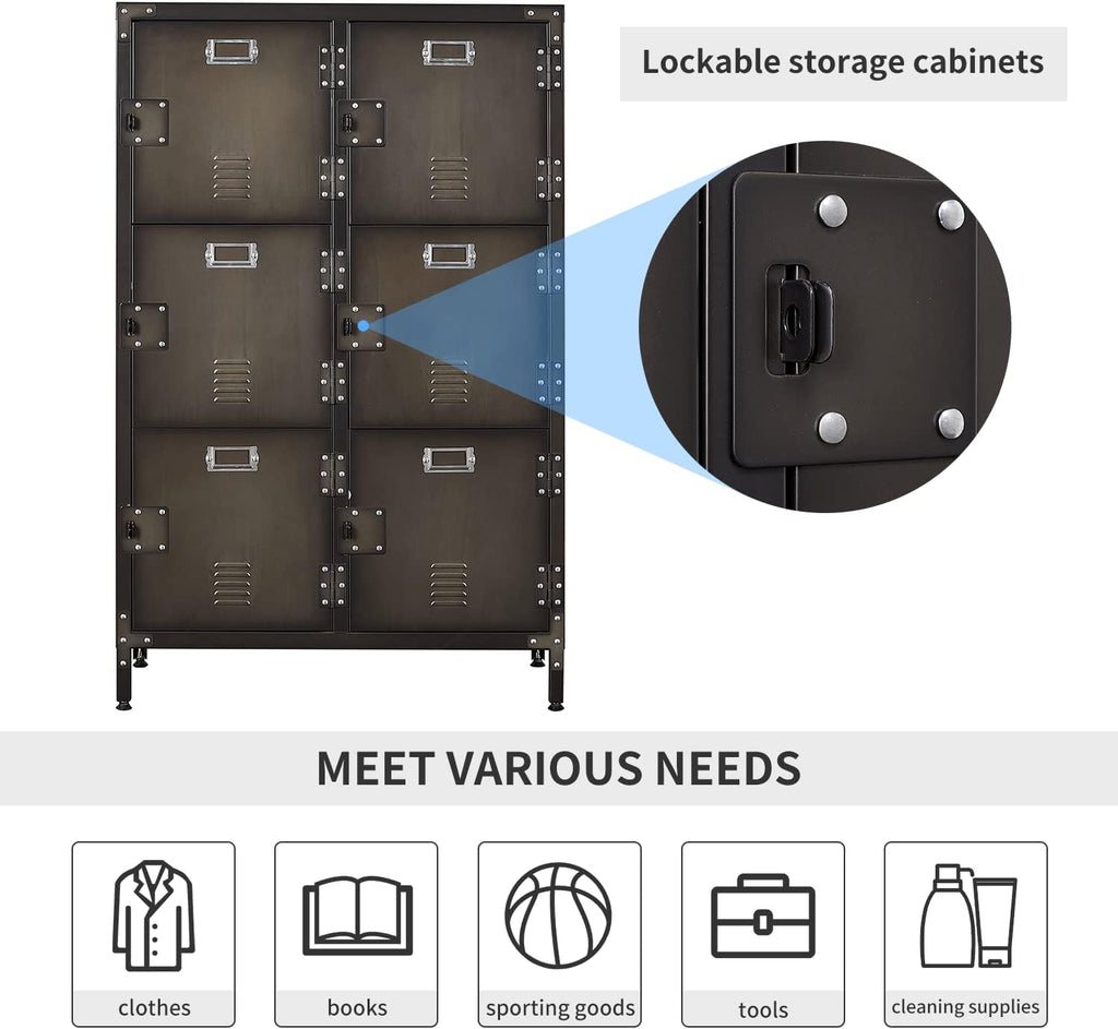 Metal Locker Storage Cabinet with Shelves and 6 Lockable Doors Q2989