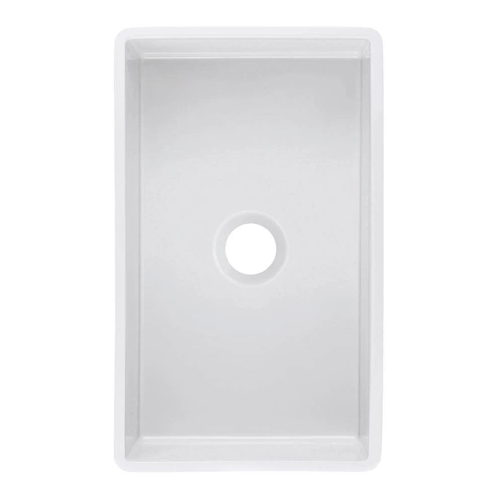 White 30 inch Farmhouse Fireclay Kitchen Sink with Grid and Strainer J664035