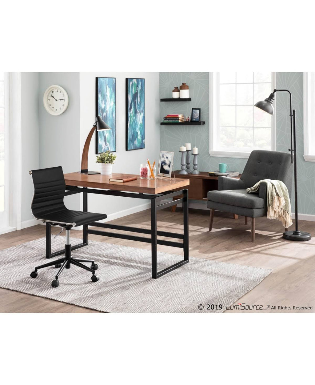 Industrial Task Chair in Black and Camel Faux Leather Y907823