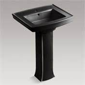 Black Pedestal Bathroom Sink with Single Faucet Hole B491523