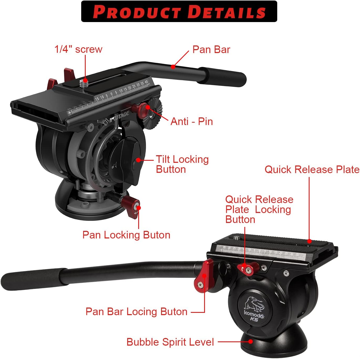 Komodo K5 Tripod Fluid Head with Quick Release Plate I835