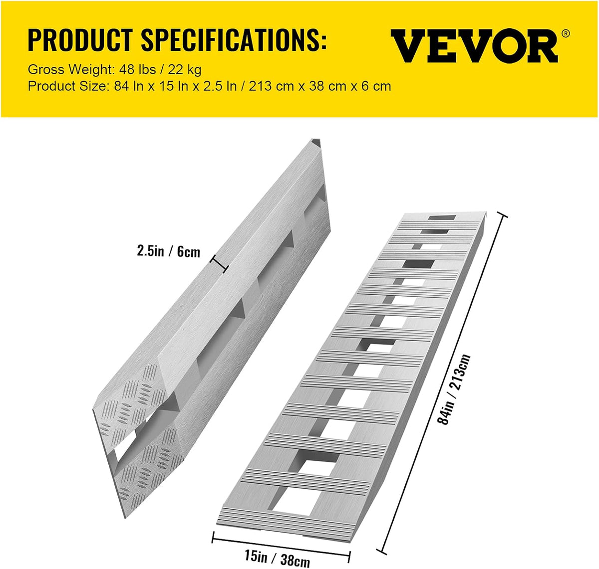 84'' X 15'' Aluminum Trailer Ramps 6000LBS Total Beavertail Hook End 1 Pair N4556