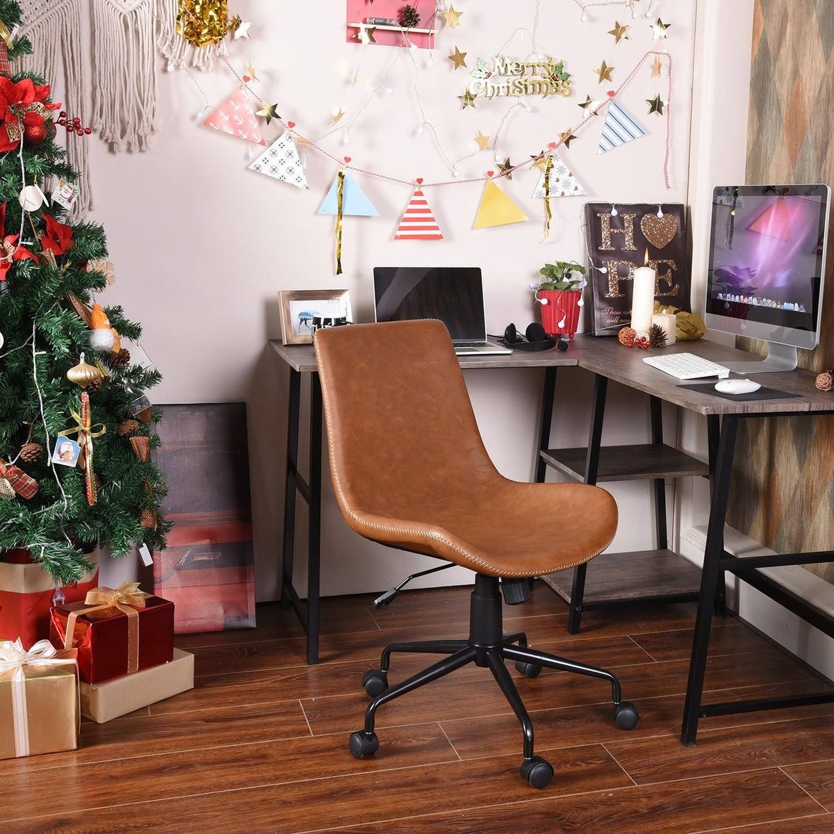 Brown Faux Leather Desk Chair Q820465