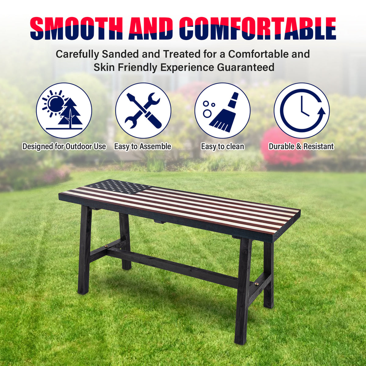Wooden American Flag Patio Bench D624