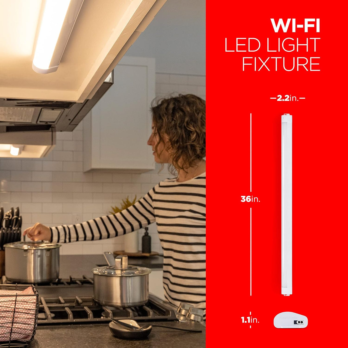 LED 36in Wi-Fi Smart Under Cabinet Lighting Fixture, Dimmable, Plug-in, Linkable, 2700K J26599
